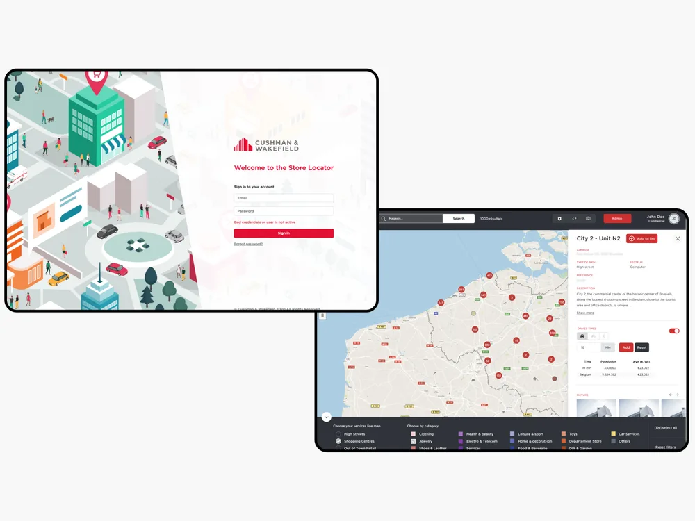 Cushman & Wakefield : ERP et CRM cartographique de l'immobilier commercial, carte des points de vente et tableau de bord