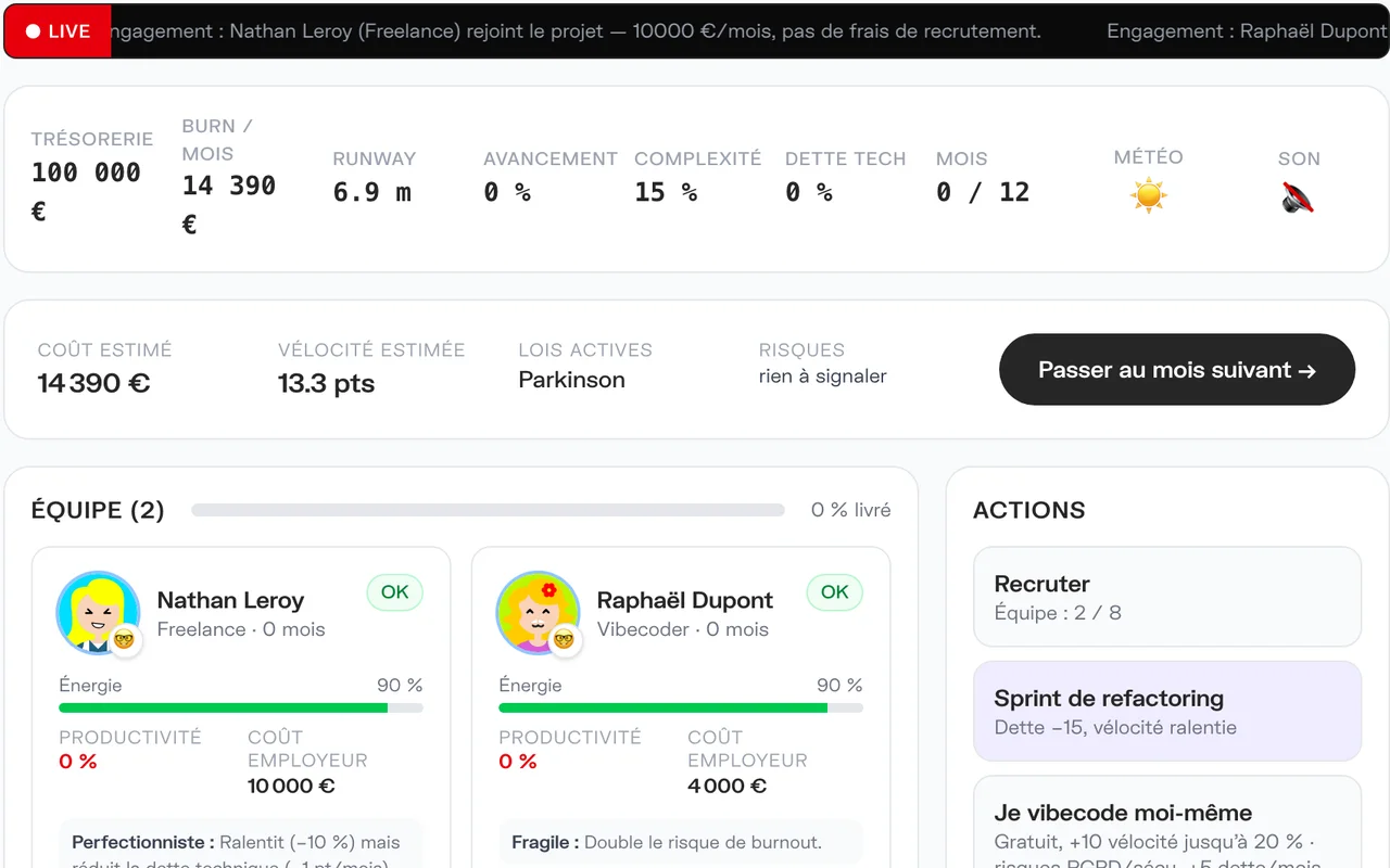Le simulateur d'équipe dev sur Magnet